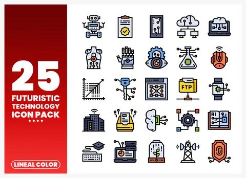 Futuristic Technology Icons Set on White Background 스톡 일러스트