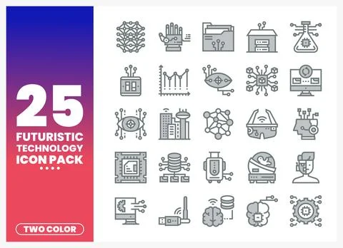 Futuristic technology icons with two-color design on white background Stock Illustration