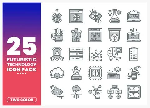 Futuristic Technology Icons in Two Colors 库存插图