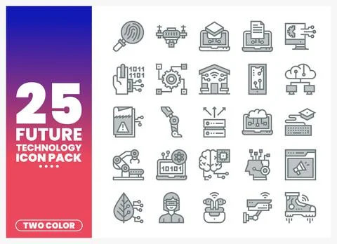 Futuristic Technology Icons in Two Colors for Digital Innovation Stock Illustration