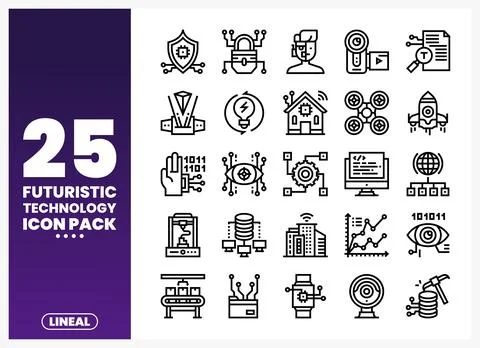 Futuristic Technology Icons Vector Pack Stock Illustration