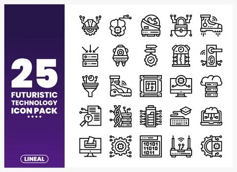 Futuristic Technology Icons Vector Set Stock Illustration