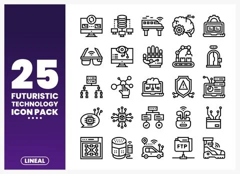 Futuristic technology icons on white background with purple gradient Stock-Illustration