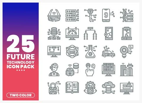 Futuristic technology icons on a white background with a gradient overlay. 库存插图