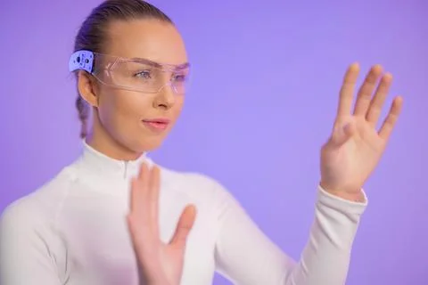 Futuristic Technology Interaction with AR Glasses Stock Photos