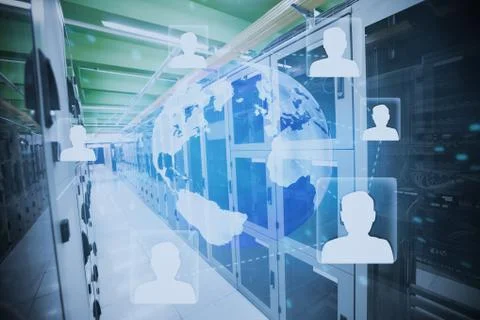 Futuristic technology interface against image of data center Stock Illustration