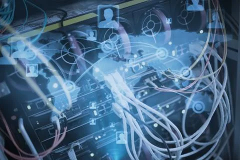 Futuristic technology interface against view of data technology Stock Illustration