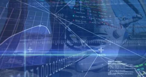 Futuristic technology interface with digital data and graphs showcasing 스톡 사진