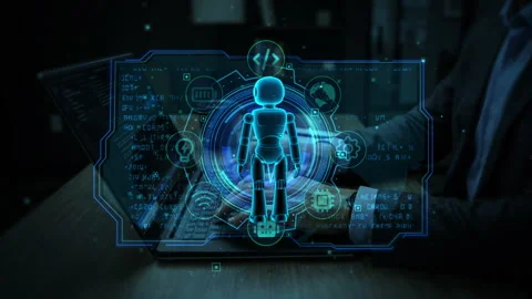 Futuristic Technology Interface with Holographic Robot Design 库存影片 339132655