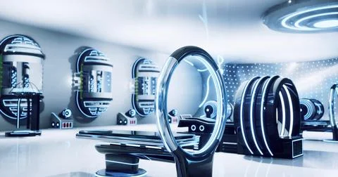 Futuristic technology lab showcasing advanced equipment and vibrant designs Stock Illustration