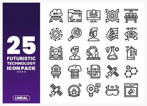 Futuristic Technology Line Icons Stock Illustration