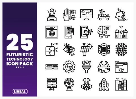 Futuristic Technology Line Icons in a Set Stock Illustration