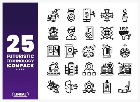 Futuristic Technology Line Icons Set Stock Illustration