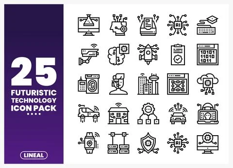Futuristic Technology Lineal Icons in Flat Design Stock Illustration