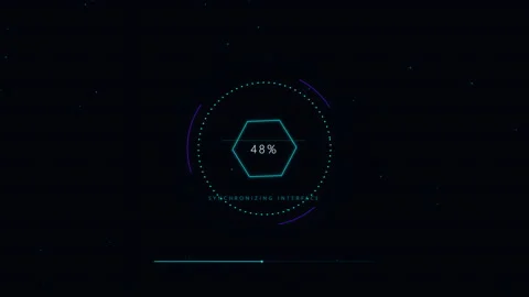 Futuristic technology loading interface with neon cyan and purple HUD elements Stock Footage 348791554