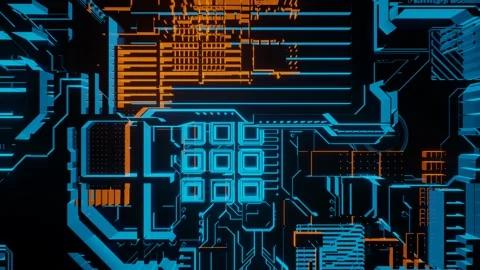Futuristic Technology Neon Animation CPU GPU Circuit Board. Stock Footage 197983786