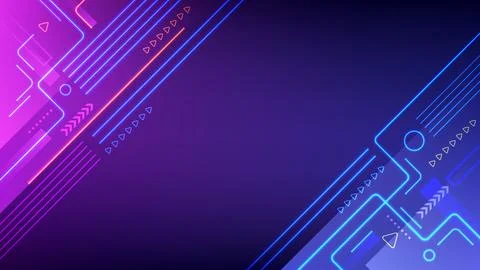 Futuristic technology neon background with blue and purple geometric tech l.. Stock Illustration