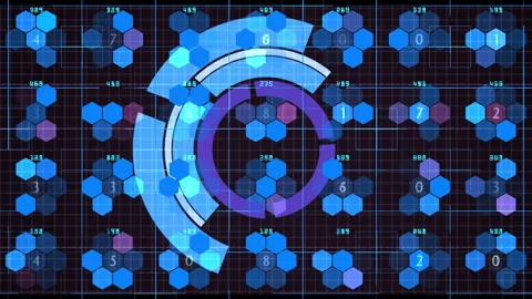 Futuristic Technology Network Interface, Blue Hexagon Data Visualizations Stock Footage 336180426