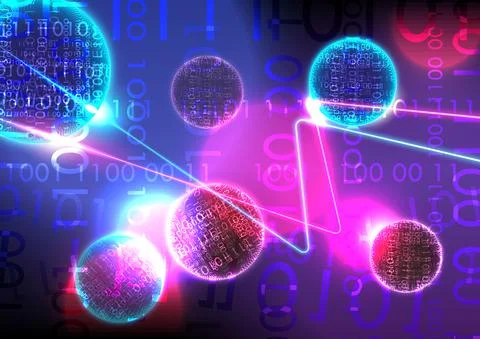 Futuristic technology number and sphere background. Neon light and laser. Vec イラスト素材