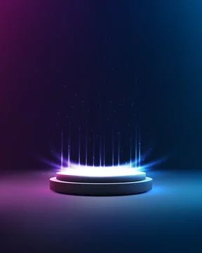 Futuristic technology podium glowing white circular stage with pink blue gr.. Stock Illustration