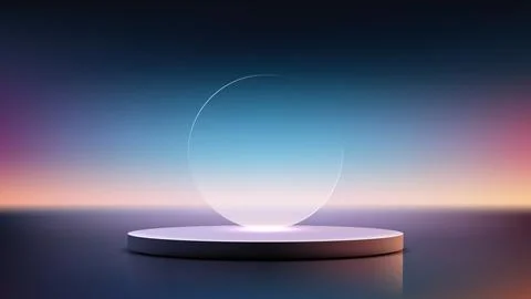 Futuristic Technology Product Display Mockup: Circular Glass Podium on Vibr.. Stock Illustration