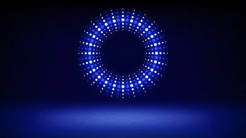 Futuristic technology stage, blue background. Round dotted led, neon glow Illustrazione stock
