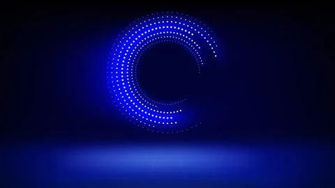 Futuristic technology stage, blue background. Round dotted led, neon glow Stock Illustration