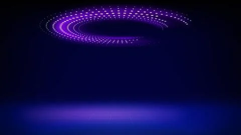 Futuristic technology stage blue background. Round purple pink dotted neon glow Stock Illustration