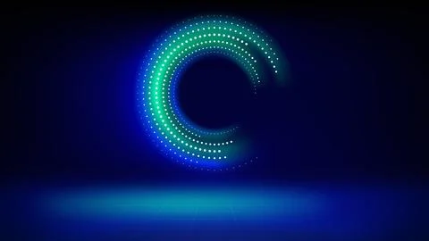 Futuristic technology stage blue background. Round green dotted led, neon glow Stock Illustration