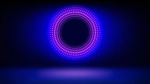 Futuristic technology stage blue background. Round dotted neon blue purple glow Stock Illustration