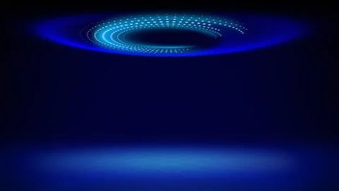 Futuristic technology stage blue cyan background. Round cyan dotted led neon Illustrazione stock
