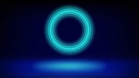 Futuristic technology stage blue cyan background. Round cyan dotted led, neon Illustrazione stock