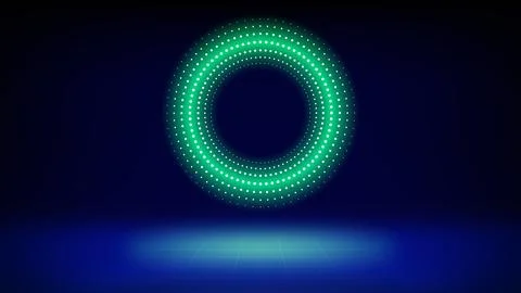 Futuristic technology stage blue green background. Round green dotted led Illustrazione stock