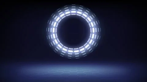 Futuristic technology stage dim blue background. Round neon glow. Abstract Stock Illustration