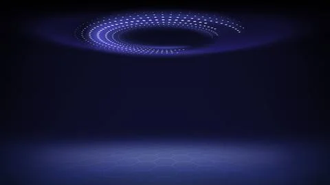 Futuristic technology stage, dim blue background. Round dotted led, neon glow Stock Illustration