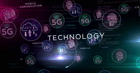 Futuristic technology symbols loop Video stock 134382709