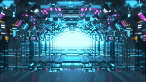 Futuristic technology tunnel seamless loop 3D render animation Stock Footage
