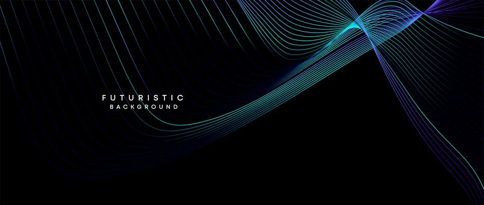 Futuristic technology wave lines with purple, blue and green gradient background Stock Illustration