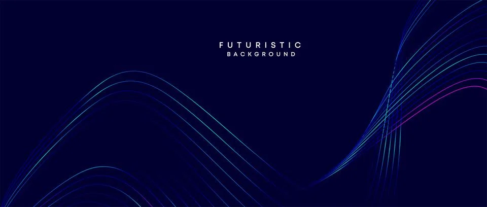 Futuristic technology wave lines with purple, blue and green gradient background Ilustração Stock