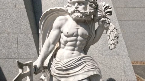 Futuristic Temple Poseidon Front Statue Marble Wall Stock Footage 221716497