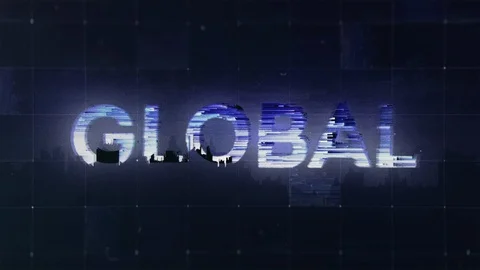 Futuristic text Global word with glitch and grain noise effect on a grid Stock Footage 122200309