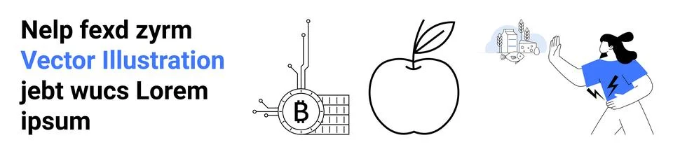 Futuristic Themes with Blockchain, Technology, and Healthy Lifestyle Elements Stock Illustration