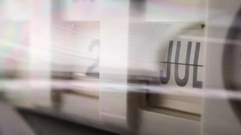 Futuristic time-lapse white flip calendar clock in speed light trail in 1 year Stock Footage 295909518