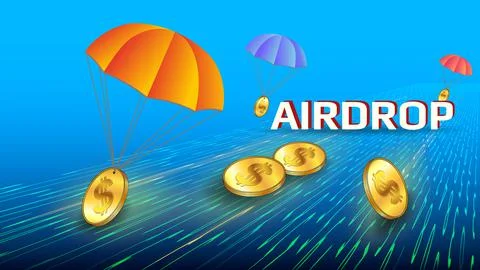 Futuristic token airdrop concept with receding perspective on the digital road Illustrazione stock