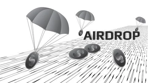 Futuristic token airdrop concept with receding perspective on the digital road Illustrazione stock