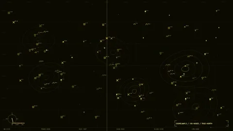 Futuristic Topographic Tactical Map HUD with Golden Data Visualisation and .. Stock Footage 334115106