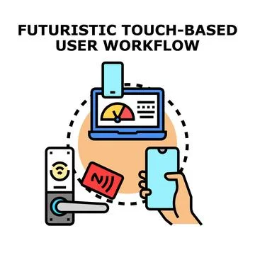 Futuristic touch based user workflow connecting smart devices イラスト素材