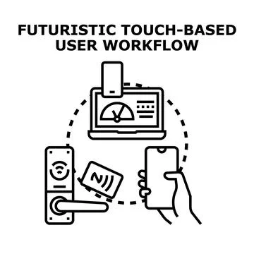 Futuristic touch based user workflow connecting smart devices イラスト素材