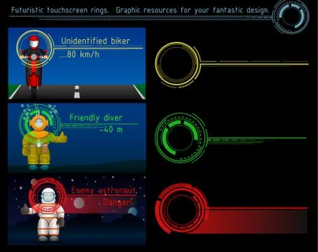 Futuristic touchscreen rings. Graphic resources for your fantastic design Stock Illustration