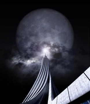 Futuristic tower and moon 스톡 일러스트